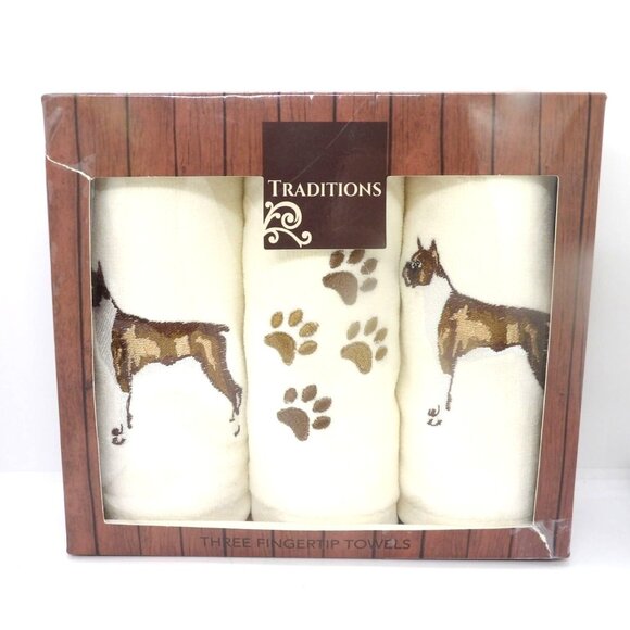 Traditions Other - Traditions Boxer Dog Paw Print  Finger Towels Pack of 3 Ivory New